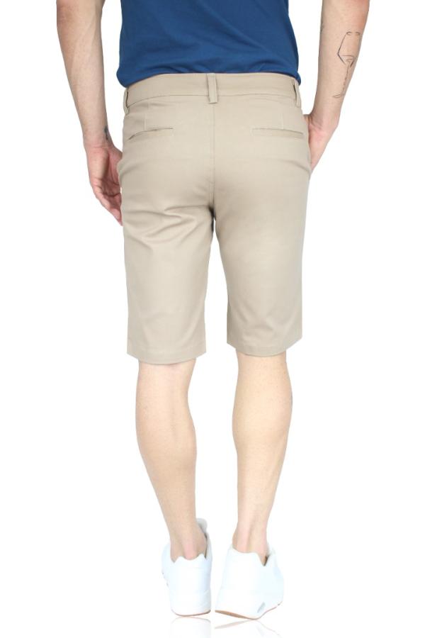 Bermuda De Gabardina Color Caki  Slim Fit Stretch Para Hombre